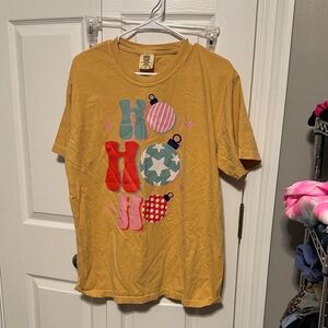 Cheerful Yellow 'Ho Ho Ho' Graphic Tee